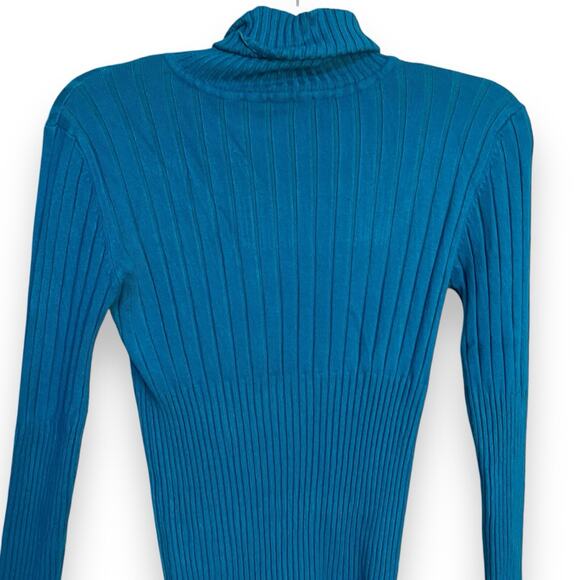 No Boundaries NOBO Turtleneck Sweater Womens Large Juniors Turquoise Blue Preppy - Picture 3 of 10